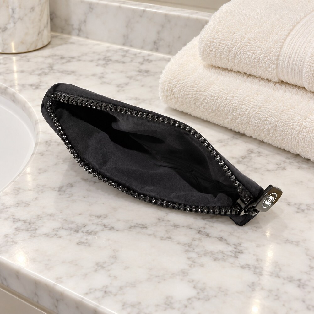 Chanel Black Zip Cosmetic Pouch | Zip-Top Makeup Storage - Picture 2 of 6